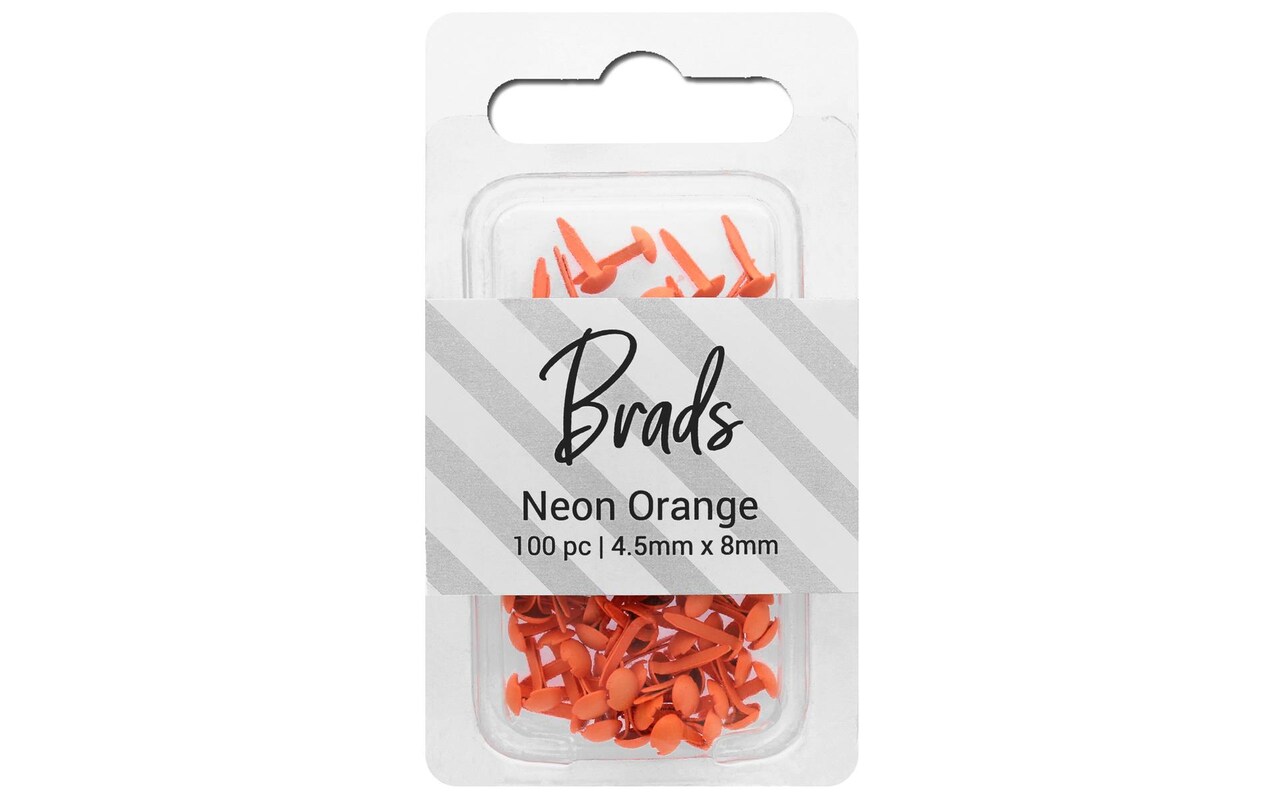 Accent Design Paper Accents Brads 4.5mm x 8mm 100pc Solid Neon Orange, Brads  for Paper Crafts, Brads Paper Fasteners, Metal Brads, Wire Brads, Small  Brads, Neon Orange Brads